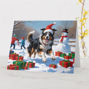 Ruwharige Collie Rent in de Sneeuw met Kerstmuts Kaart