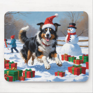 Ruwharige Collie Rent in Sneeuw met Kerstmuts Muismat