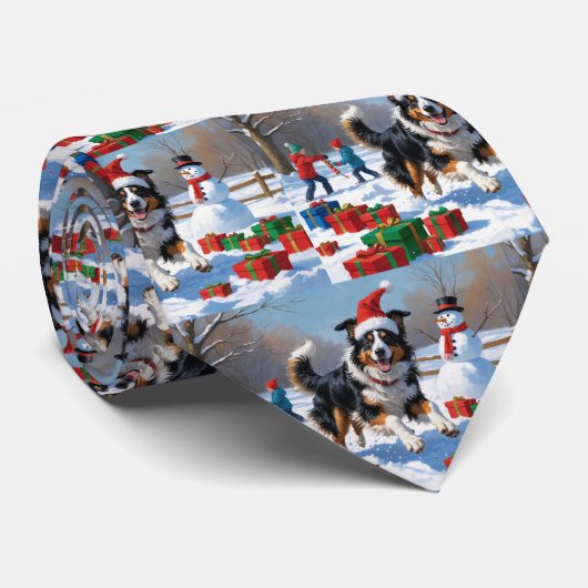 Ruwharige Collie Rent in Sneeuw met Kerstmuts Stropdas (Opgerold)