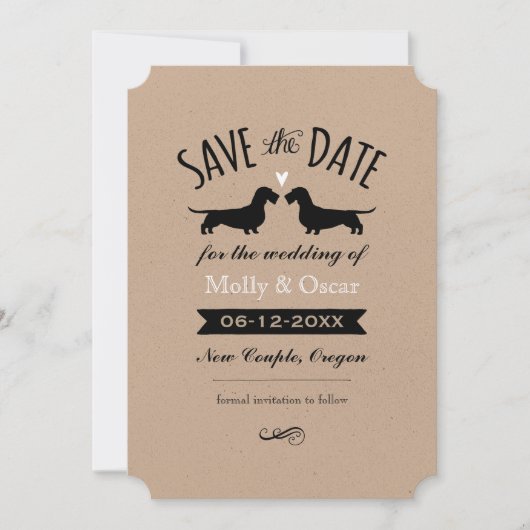 Ruwharige Dachshonden Huwelijk Opslaan de Datum Save The Date (Voorkant)