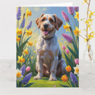 Ruwharige Pointing Griffon Lente Bloemen Schilderi Kaart