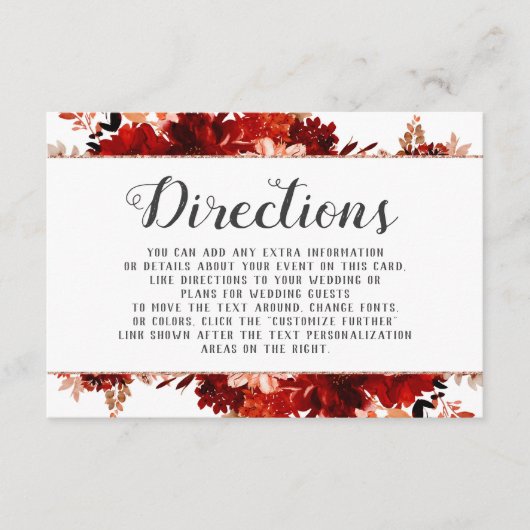 Ruwmooie Bloemige Omlijst Trouw Richtingen Informatiekaartje (Voorkant)