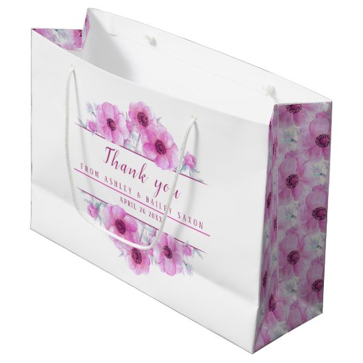 Ruwroze bloemen dank je grote cadeautas (Voorkant Gekanteld)