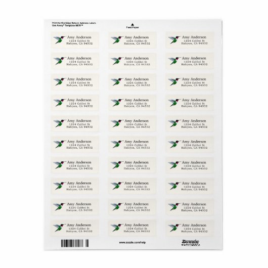 Ruwwerende Hummingbird Return Address Label (Full Sheet)