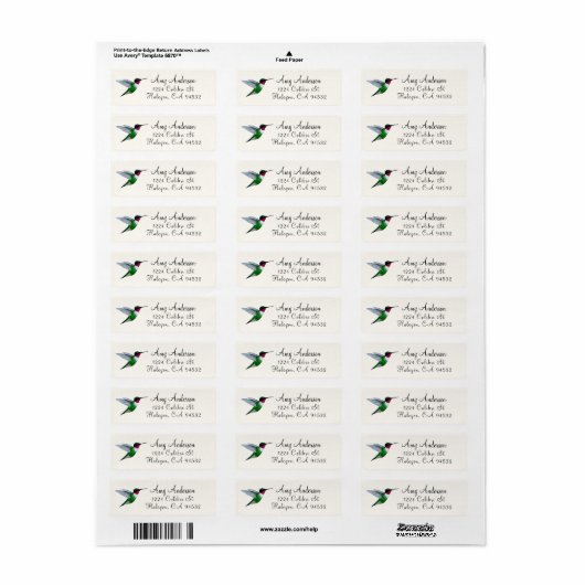 Ruwwerende Hummingbird Return Address Label (Full Sheet)