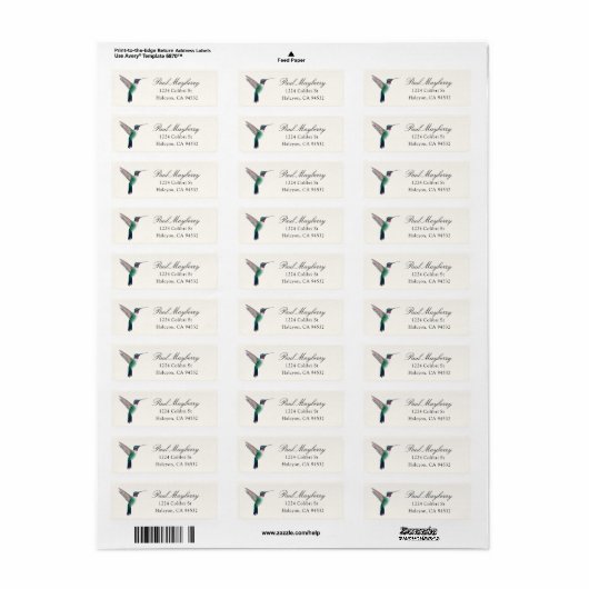 Ruwwerende Hummingbird Return Address Label (Full Sheet)