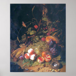 Ruysch - stilstaand leven met fruit, een nesten, h poster