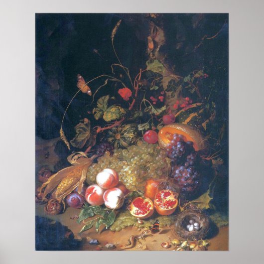 Ruysch - stilstaand leven met fruit, een nesten, h poster (Voorkant)