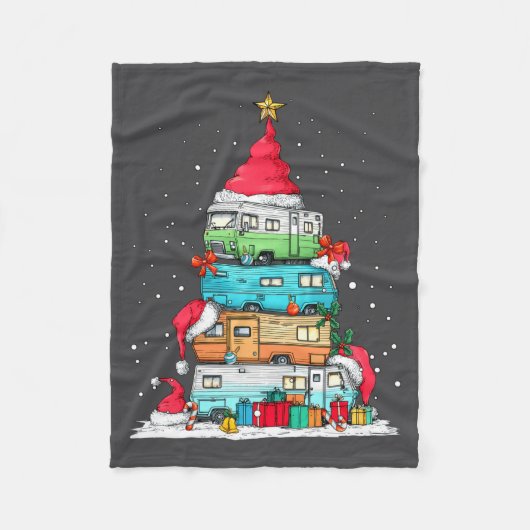 Rv Camng Camper Travel Vacation Christmas Tree Xma Fleece Deken (Voorkant)