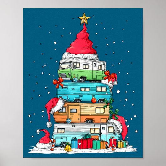 Rv Camng Camper Travel Vacation Christmas Tree Xma Poster (Voorkant)