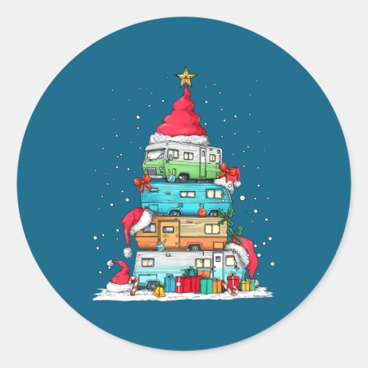 Rv Camng Camper Travel Vacation Christmas Tree Xma Ronde Sticker (Voorkant)