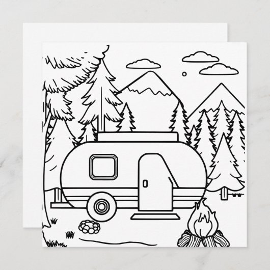 RV Camper en kampvuur | kleurplaat (Voorkant / Achterkant)
