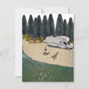RV Camper in het bos aan het water Briefkaart