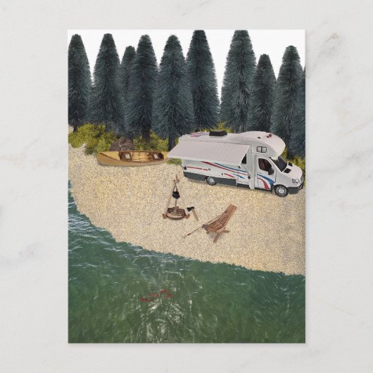 RV Camper in het bos aan het water Briefkaart (Voorkant)