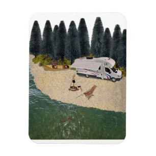 RV Camper in het bos aan het water Magneet