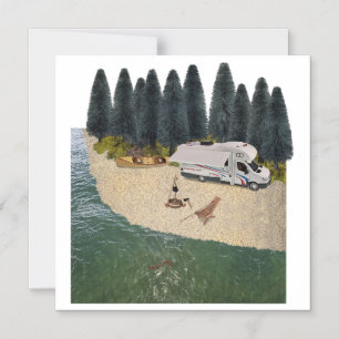 RV Camper in het bos aan het water Magnetische Uitnodiging