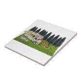 RV camper in het bos Tegeltje (Zijkant)