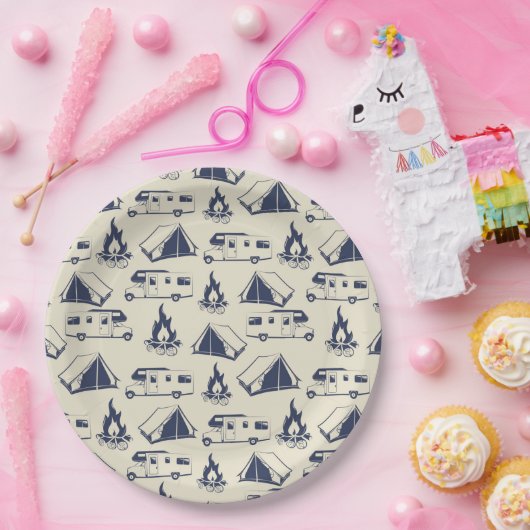 RV Camper Tent Campfire Patroon Papieren Bordje