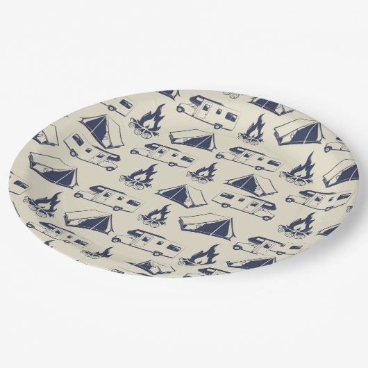 RV Camper Tent Campfire Patroon Papieren Bordje (Gekanteld)