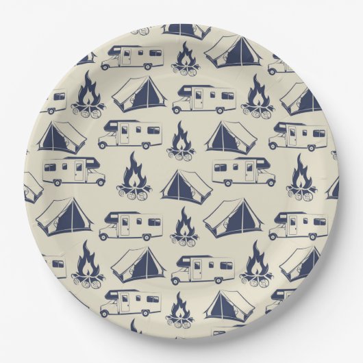 RV Camper Tent Campfire Patroon Papieren Bordje (Voorkant)