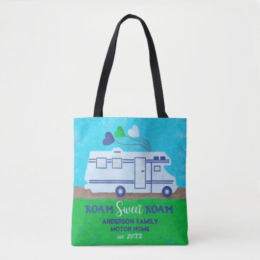 RV-camperreis naar huis | Familienaam toevoegen Tote Bag (Voorkant)