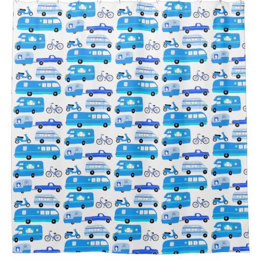 RV Campervan Vanlife Motorhome Trailer Blue Douchegordijn (Voorkant)