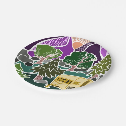 RV Camping Berg Sun Scène Papieren Bordje (Gekanteld)