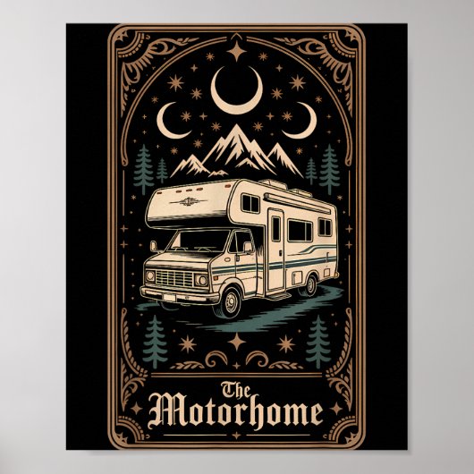 Rv-camping camper de motorhome maan berg  poster (Voorkant)