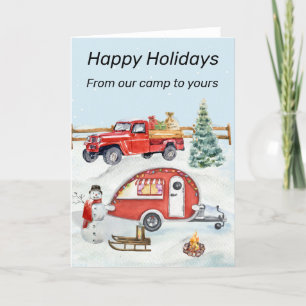 RV Camping Camper Snow Winter Kerstmis Feestdagen Kaart