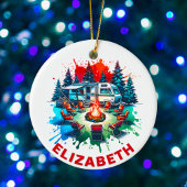 RV Camping en kampvuur Custom Name Keramisch Ornament