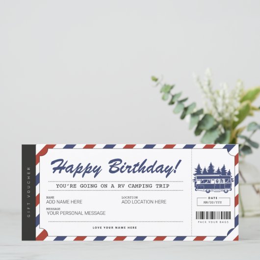 RV Camping Gift Voucher Summer Camp Certificate (Staand voorkant)