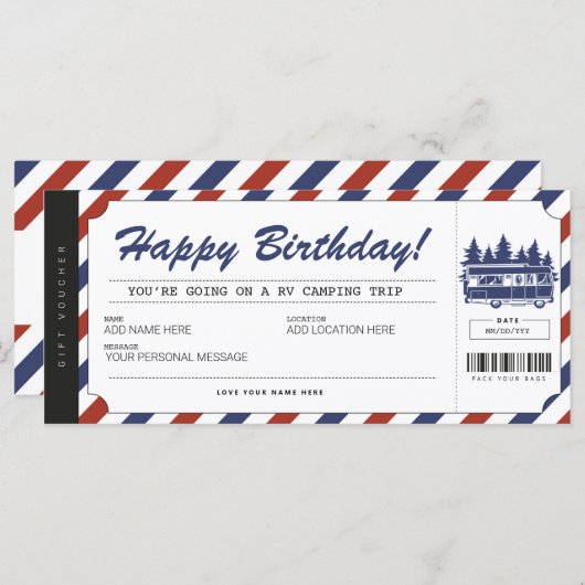 RV Camping Gift Voucher Summer Camp Certificate (Voorkant / Achterkant)