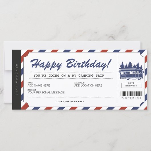 RV Camping Gift Voucher Summer Camp Certificate (Voorkant)