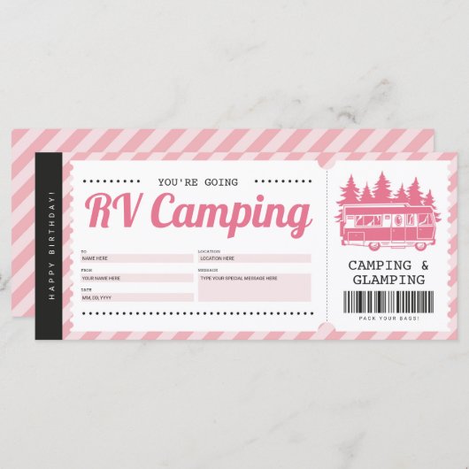 RV Camping Pink Voucher, zomerkamentcertificaat (Voorkant / Achterkant)