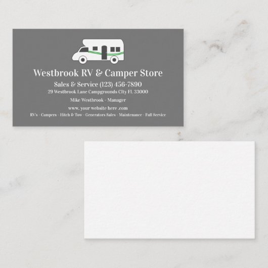 RV- en camperdealer detailhandel winkel Visitekaartje (Voorkant / Achterkant)