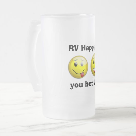 "RV Happy"-Mok Matglas Bierpul (Voorkant links)