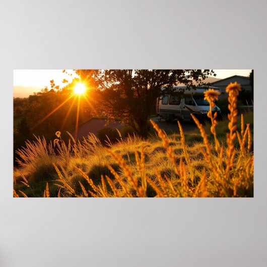 RV in een veld Poster (Voorkant)