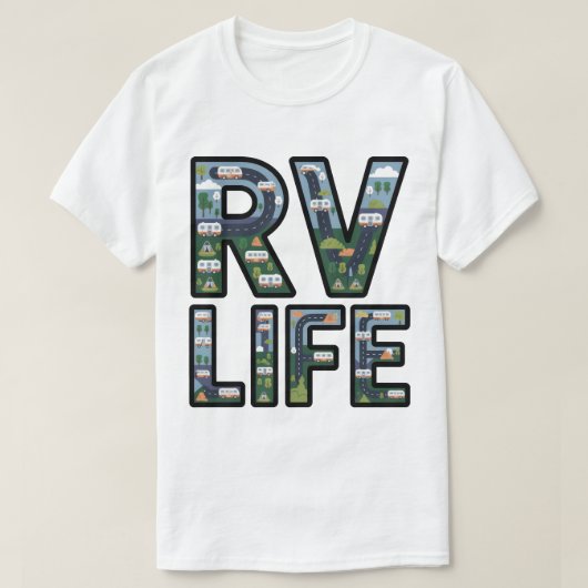 RV Life Adventure Camper Road Trip Typografie T-shirt (Design voorkant)