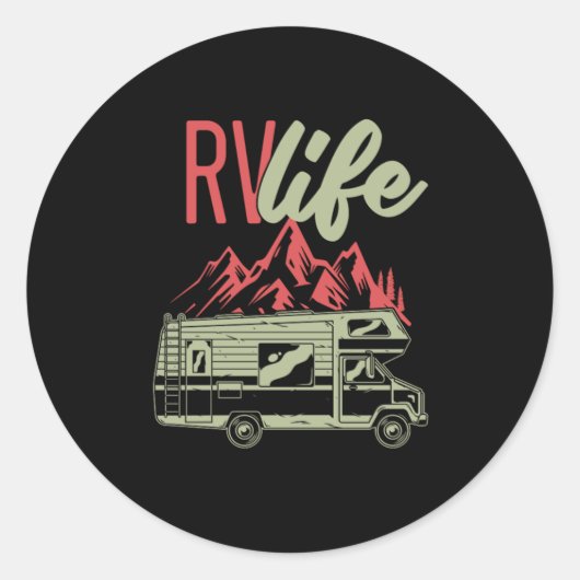 RV Life Camping Camper Van Mountain Natuur Gift Ronde Sticker (Voorkant)