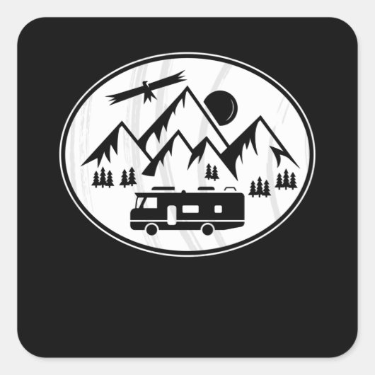 RV Motorhome in de bergen - Hiking Holiday Vierkante Sticker (Voorkant)
