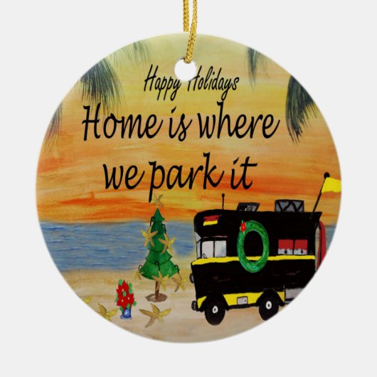 RV retro camper bij het strand Kerst ornament (Voorkant)