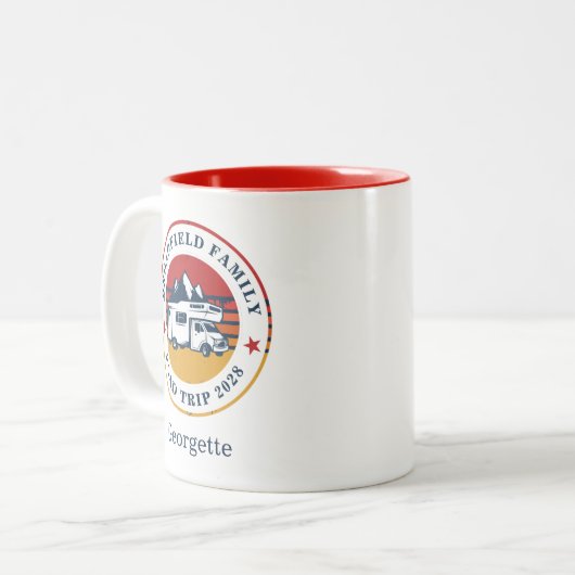 RV Road Trip mam Matching Family Vacation Keepslag Tweekleurige Koffiemok (Voorkant links)