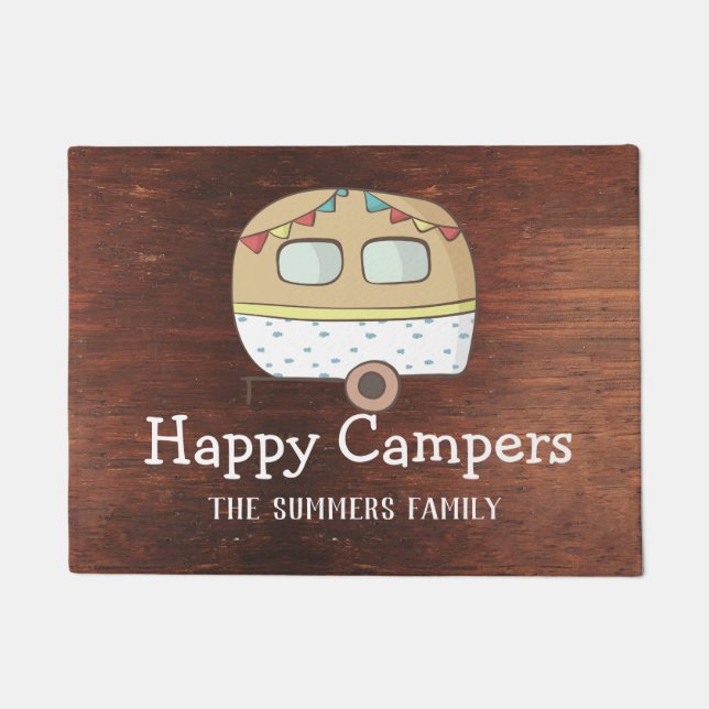 RV Trailer Happy Campers Gepersonaliseerde Familie Deurmat (Voorkant)