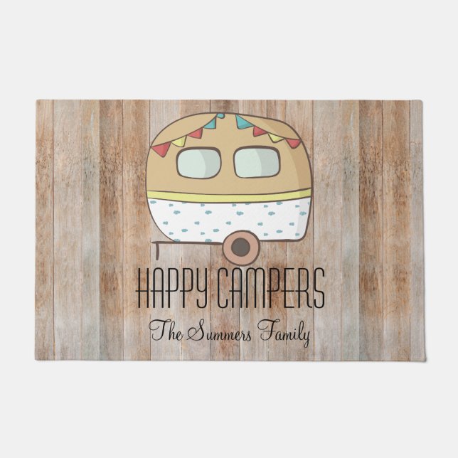 RV Trailer Happy Campers Gepersonaliseerde Familie Deurmat (Voorkant)