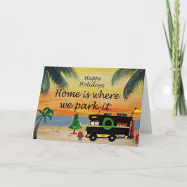 RV-vakantiekerstcamper op strand zonsondergang kaa Kaart