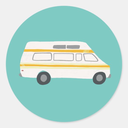 RV Van Motorhome Campervan Cute Drawing Ronde Sticker (Voorkant)