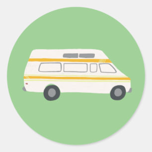 RV Van Motorhome Campervan Cute Drawing Ronde Sticker