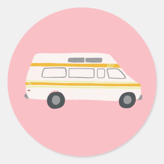  RV Van Motorhome Campervan Cute Drawing Ronde Sticker (Voorkant)