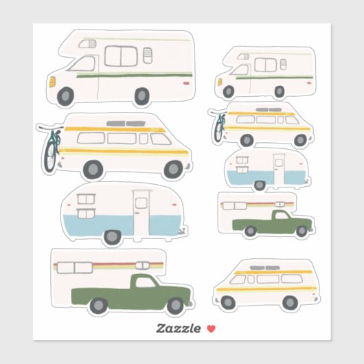  RV Van Motorhome Campervan Cute Drawing Sticker (Vel)