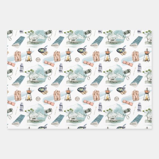 RV Vrachtwagen Camper Bos Avontuur Camping Patroon Inpakpapier Vel (Voorkant 3)